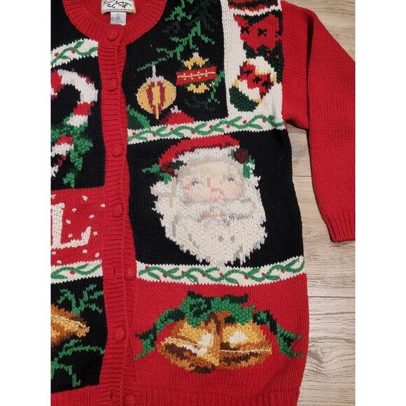 Vintage Heirloom Collectibles Christmas Cardigan Women's Sz L Santa Sweater Red - Picture 7 of 13